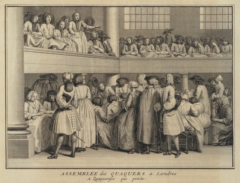 Vrouw die predikt op een bijeenkomst van Quakers in Londen door French School