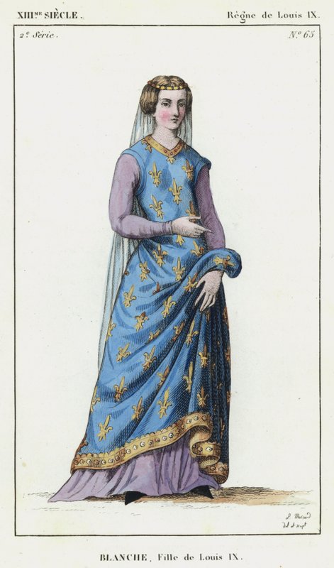 XIII eeuw, Regering van Lodewijk IX, Blanche, Dochter van Lodewijk IX (gekleurde gravure) door French School