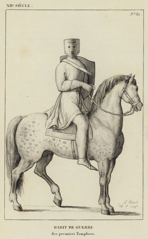 12e eeuw, Oorlogskleding van de eerste Tempeliers (gravure) door French School