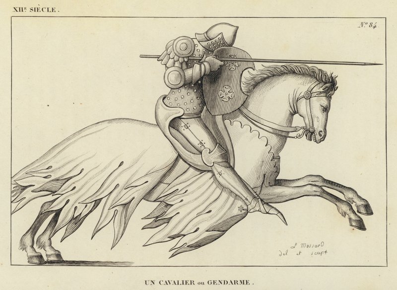 12e eeuw, Een ruiter of gendarme (gravure) door French School