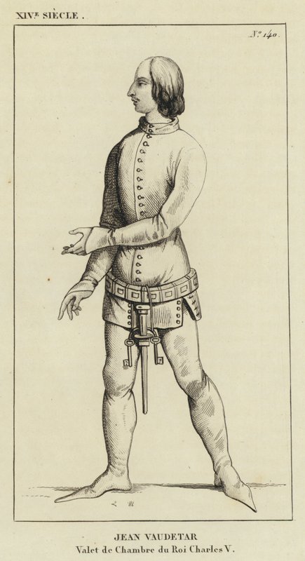 14e eeuw, Jean Vaudetar, Kamerheer van koning Karel V (gravure) door French School
