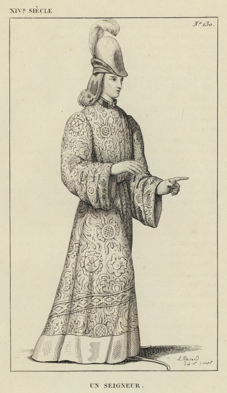 XIV Eeuw, Een Heer (gravure) door French School