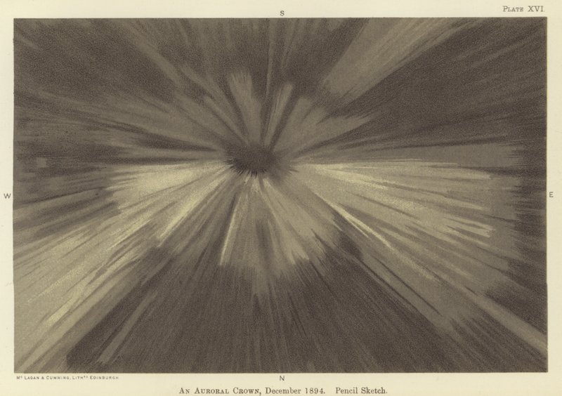 Een aurorale kroon, december 1894, potloodschets door Fridtjof Nansen