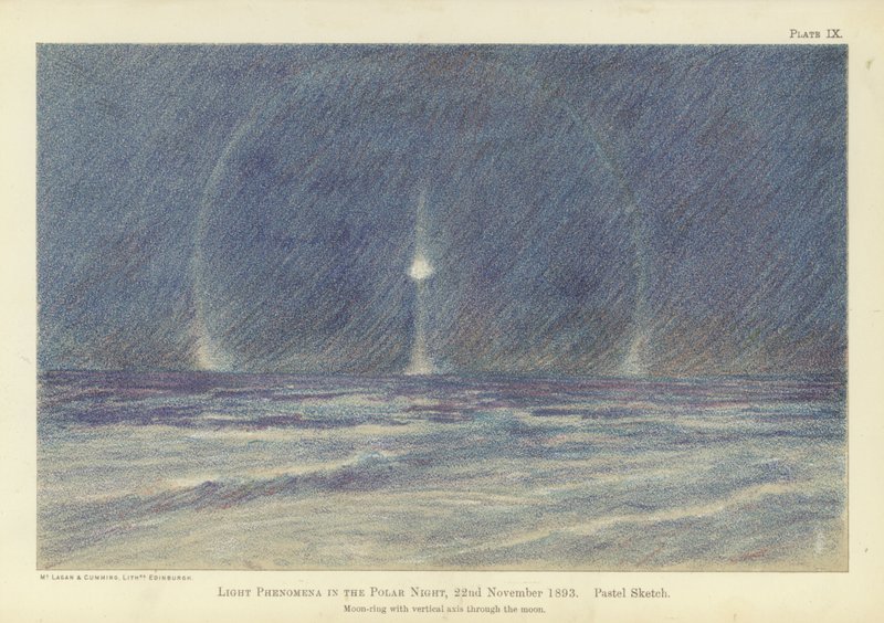 Lichtverschijnselen in de poolnacht, 22 november 1893 (pastelschets) door Fridtjof Nansen