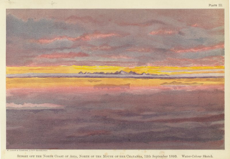 Zonsondergang voor de noordkust van Azië, ten noorden van de monding van de Chatanga door Fridtjof Nansen