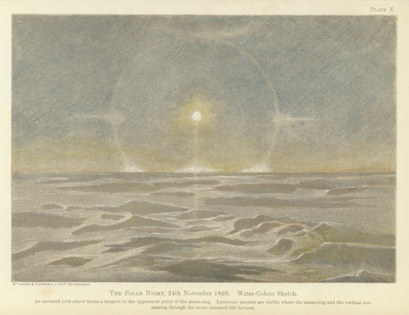 De poolnacht, 24 november 1893, aquarel schets door Fridtjof Nansen