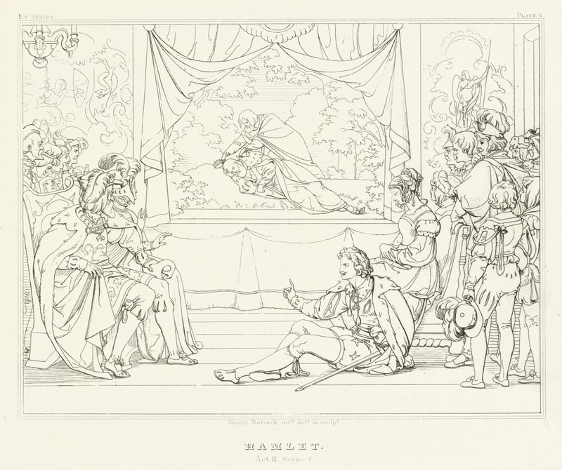 Hamlet, Act III, Scene 2 (gravure) door Friedrich August Moritz Retzsch