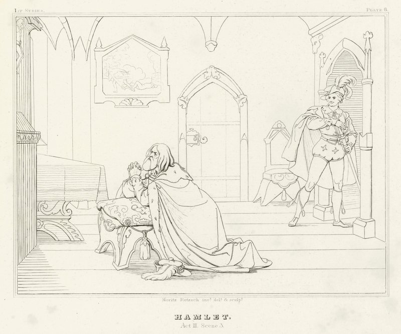 Hamlet, Act III, Scene 3 (gravure) door Friedrich August Moritz Retzsch