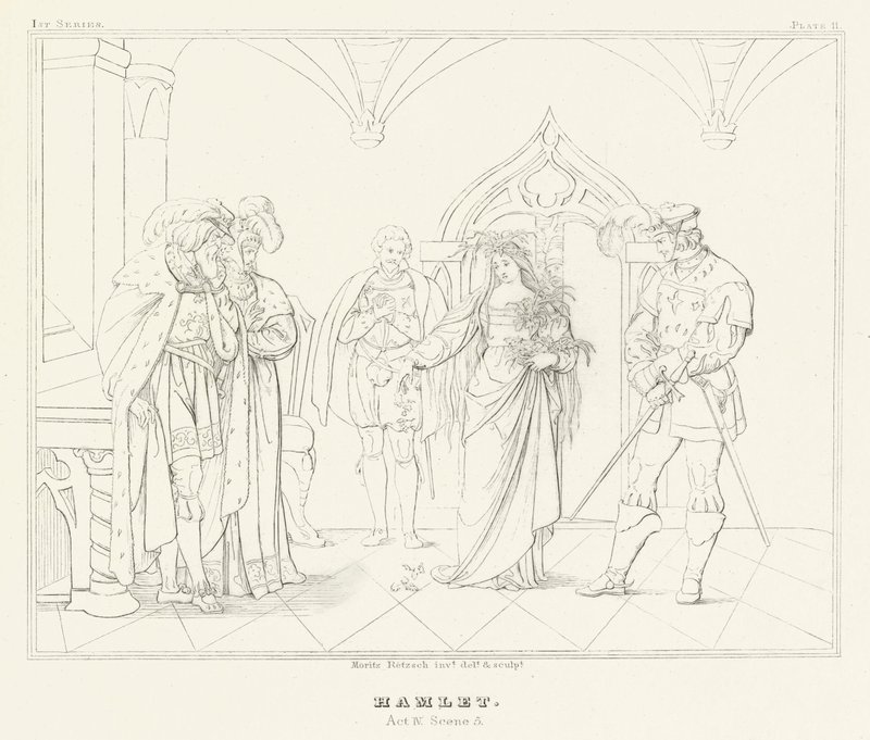 Hamlet, Act IV, Scene 5 (gravure) door Friedrich August Moritz Retzsch