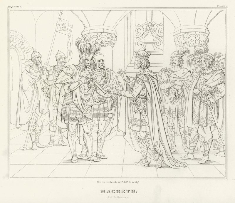 Macbeth, Act I, Scene 4 (gravure) door Friedrich August Moritz Retzsch