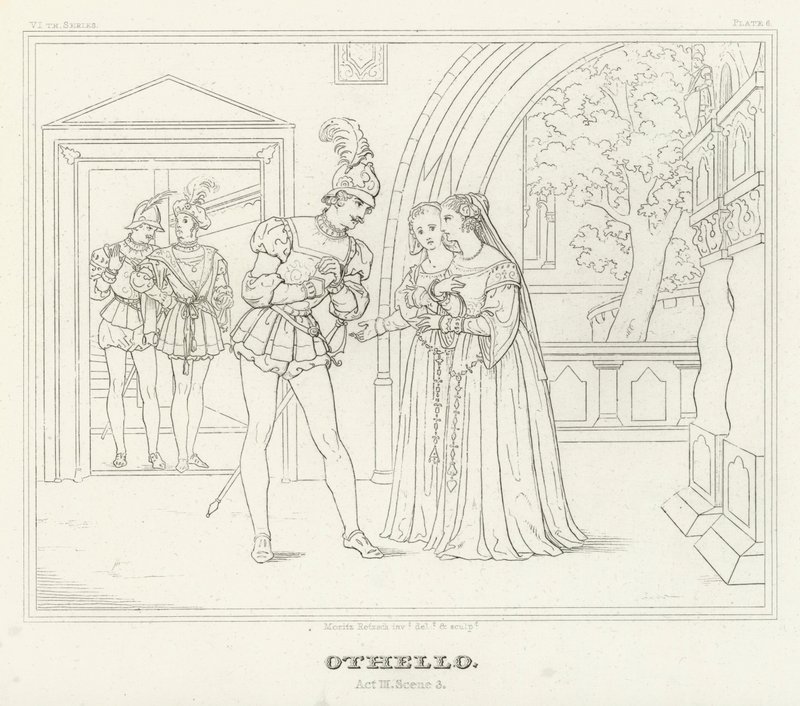 Othello, Act III, Scene 3 (gravure) door Friedrich August Moritz Retzsch