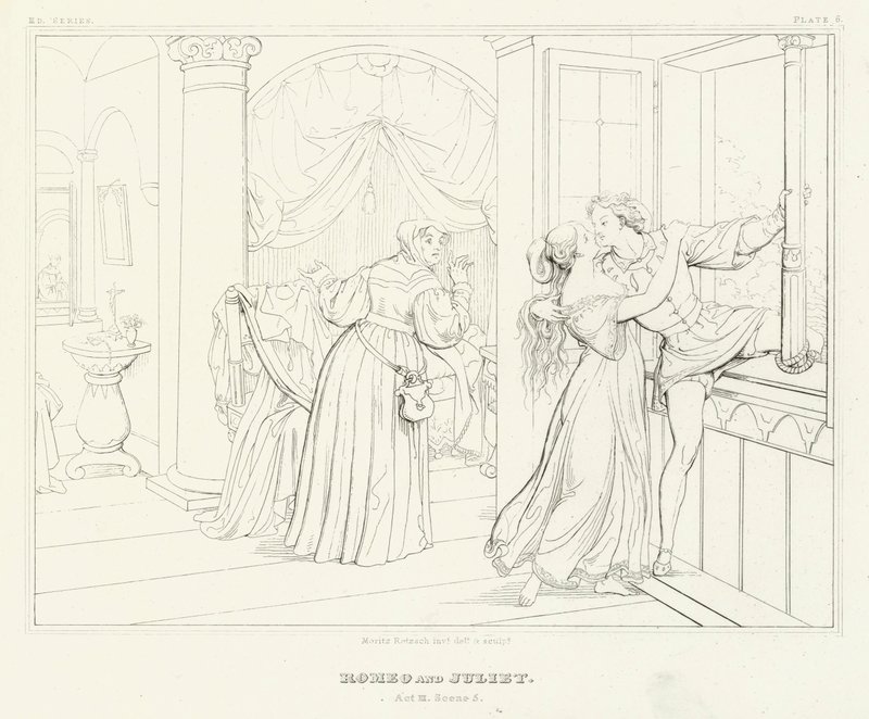 Romeo en Julia, Acte III, Scene 5 door Friedrich August Moritz Retzsch