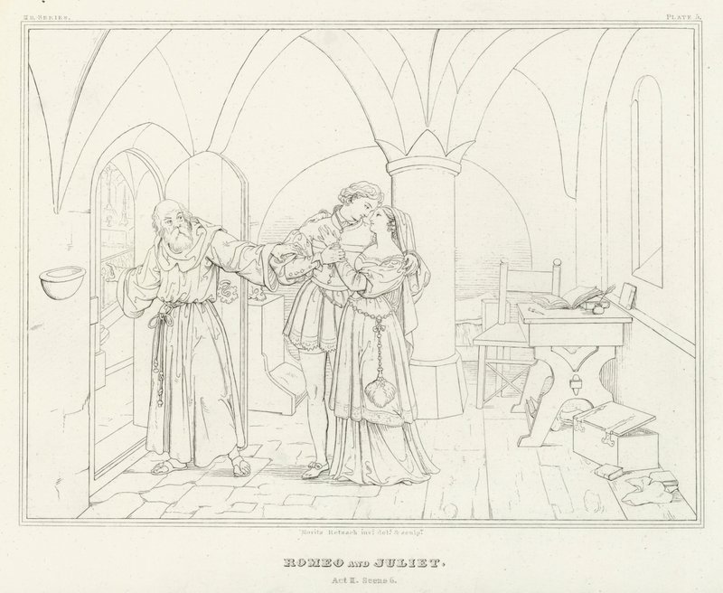Romeo en Julia, Acte II, Scene 6 door Friedrich August Moritz Retzsch