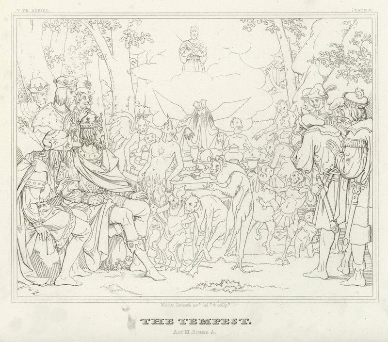 De Storm, Act III, Scene 3 (gravure) door Friedrich August Moritz Retzsch
