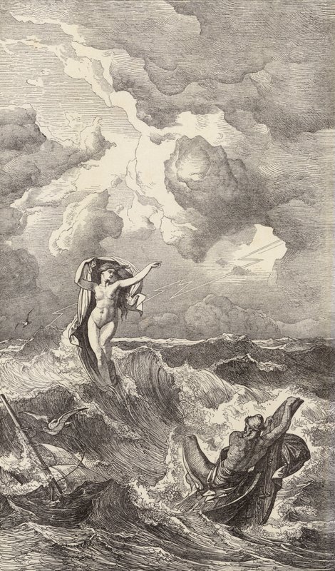 Leucothea en Odysseus door Friedrich the Elder Preller