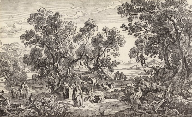 Nausicaa en Odysseus (gravure) door Friedrich the Elder Preller