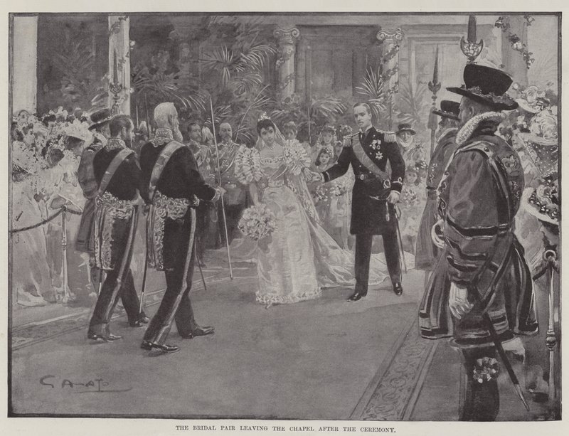 Het bruidspaar verlaat de kapel na de ceremonie door G.S. Amato