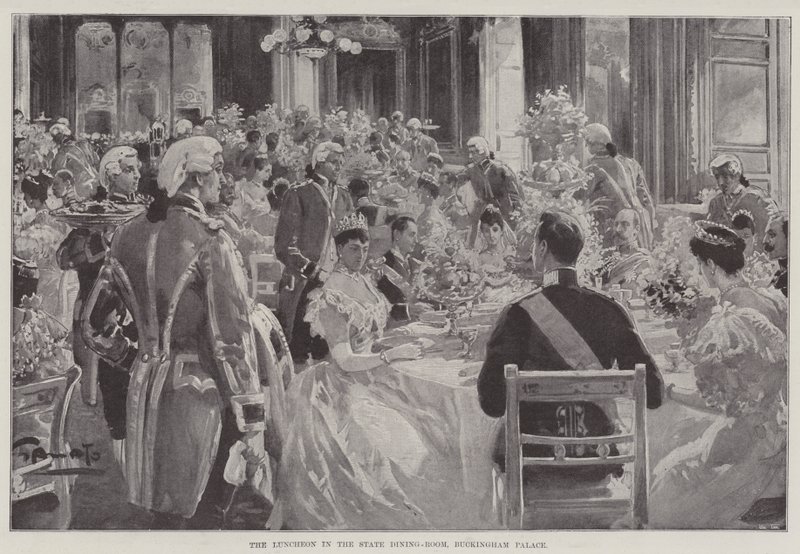 De lunch in de staats-eetkamer, Buckingham Palace door G.S. Amato