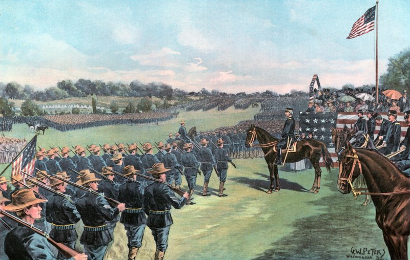 President McKinley beoordeelt de Amerikaanse vrijwilligers in Camp Alger door G. W. Peters