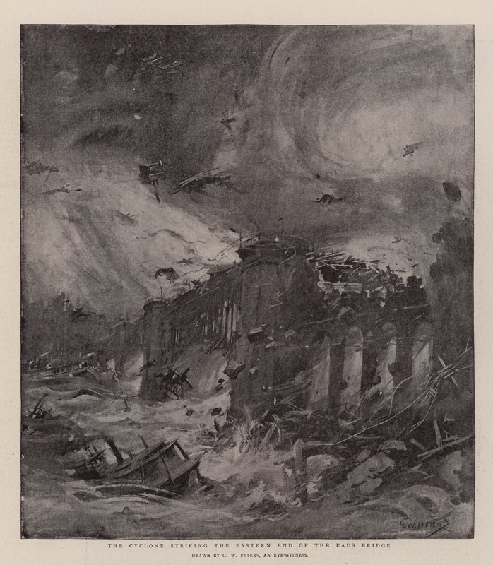 De Cycloon die het Oostelijke Einde van de Eads-brug treft door G. W. Peters