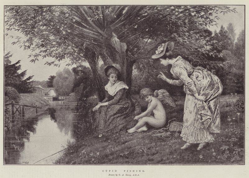 Cupido aan het vissen door George Adolphus Storey