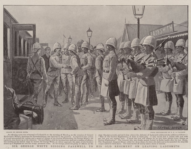 Sir George White neemt afscheid van zijn oude regiment bij het verlaten van Ladysmith door George Soper