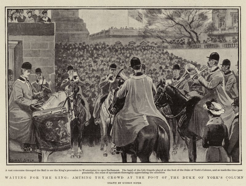 Wachten op de Koning, het Vermaken van de Menigte aan de Voet van de Zuil van de Hertog van York door George Soper