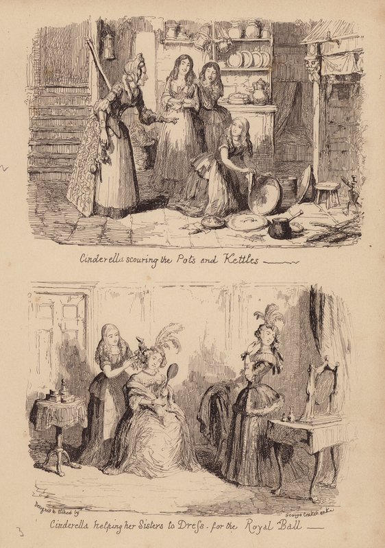 Assepoester en het Glazen Muiltje door George (after) Cruikshank
