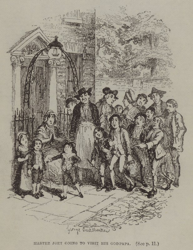 Meester Joey gaat op bezoek bij zijn peetvader door George (after) Cruikshank