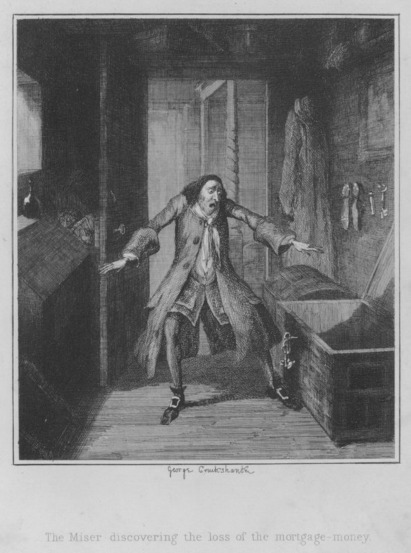 De Vrek ontdekt het verlies van het hypotheekgeld (gravure) door George (after) Cruikshank