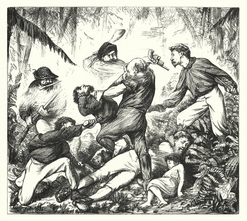 Een geweerduel in Arkansas (gravure) door George (after) Du Maurier