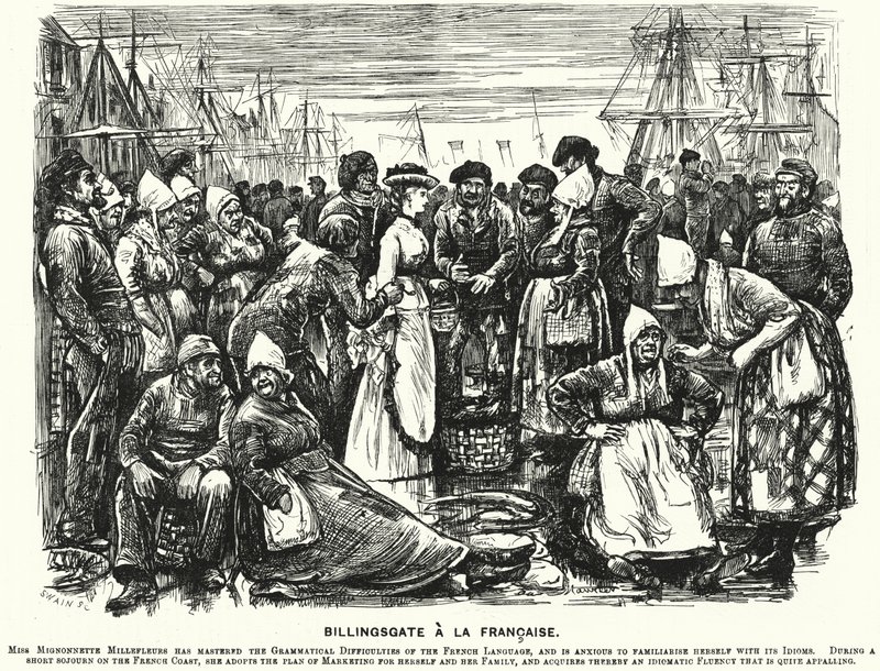 Punch cartoon: Billingsgate a la Francaise (gravure) door George (after) Du Maurier