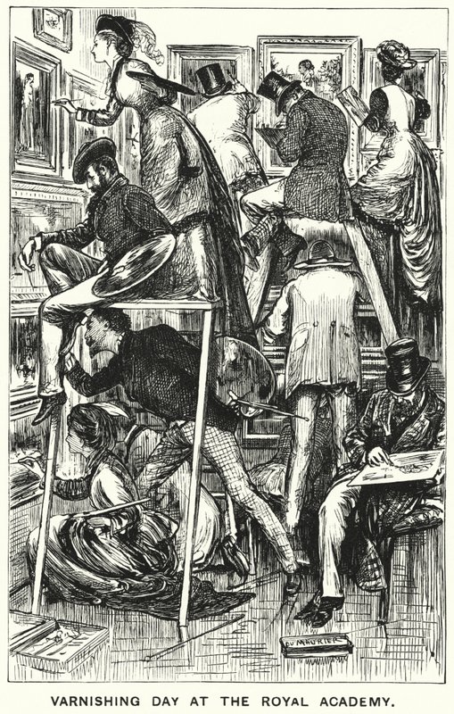 Punch cartoon: Vernisdag in de Koninklijke Academie door George (after) Du Maurier