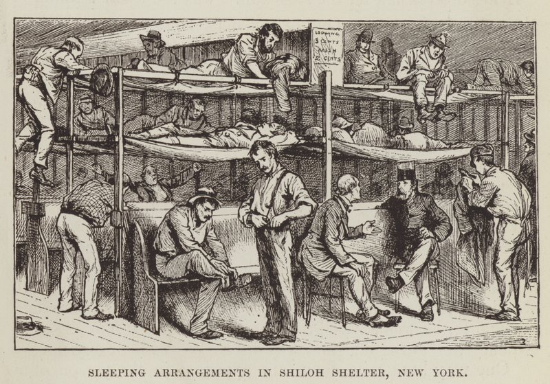 Slaaparrangementen in Shiloh Shelter, New York door George Augustus Sala