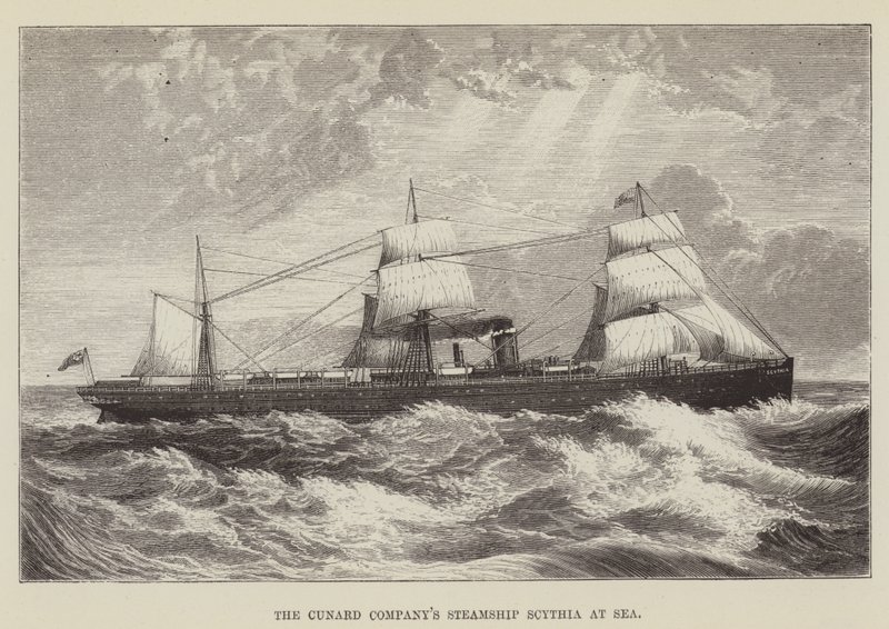 Het stoomschip Scythia van de Cunard Company op zee door George Augustus Sala