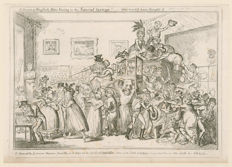 Een scène in het London Museum Piccadilly door George Cruikshank