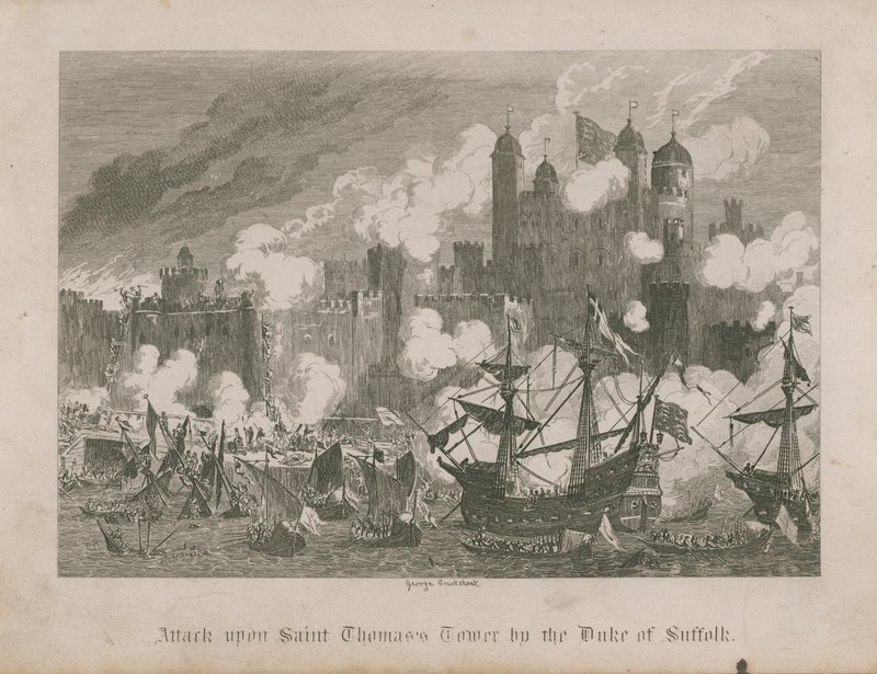 Aanval op de Toren van Sint Thomas door de Hertog van Suffolk door George Cruikshank