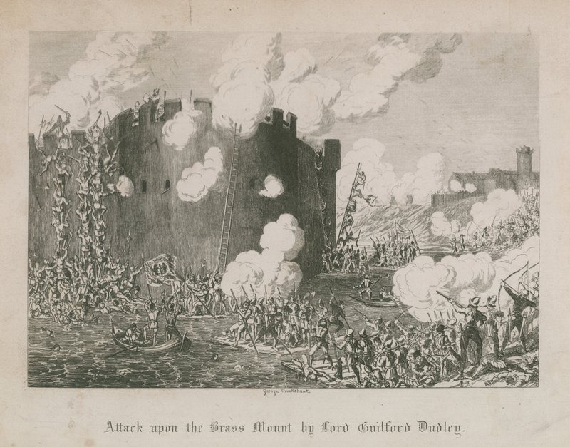 Aanval op de Grashoop door Lord Guilford Dudley door George Cruikshank
