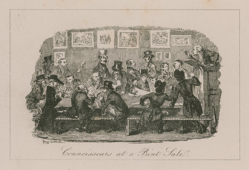 Kenners bij een prentverkoop door George Cruikshank