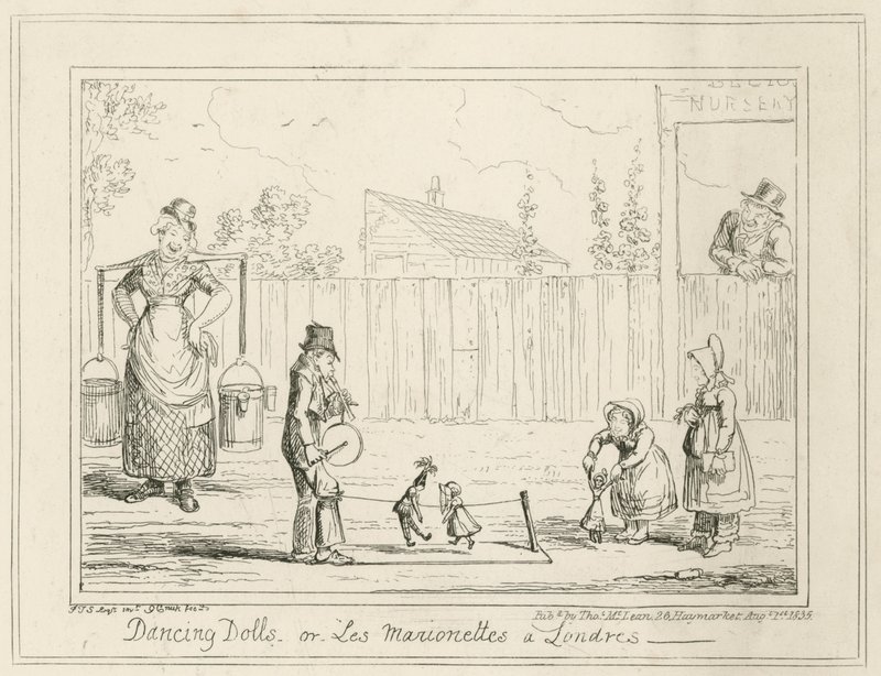 Dansende poppen of Les Marionettes a Londres door George Cruikshank