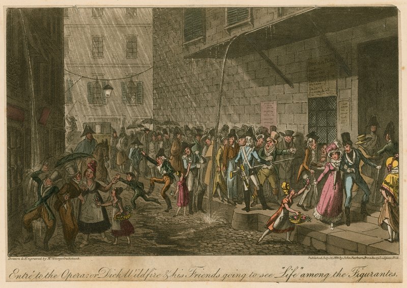 Entre naar de Opera; of, Dick Wildfire en zijn vrienden gaan het leven zien onder de Figurantes door George Cruikshank