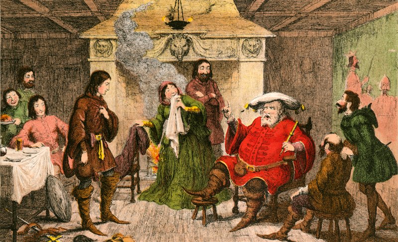 Falstaff speelt de rol van de koning door George Cruikshank