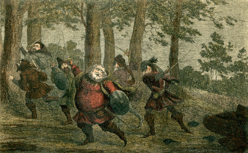 Falstaff zweet zich dood en vet de magere aarde terwijl hij loopt door George Cruikshank