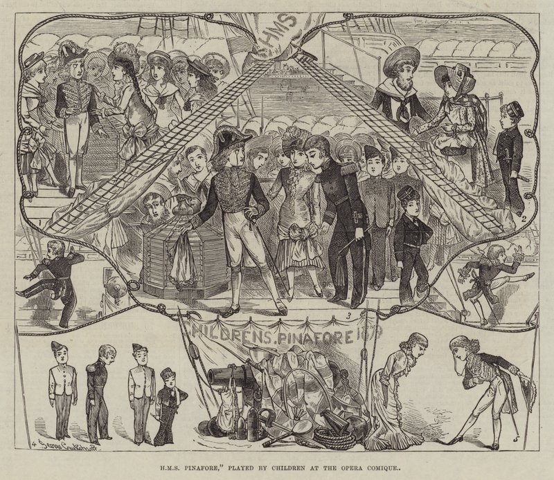 HMS Pinafore, gespeeld door kinderen in de Opera Comique door George Cruikshank