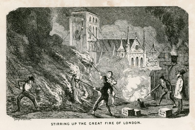Het Aanwakkeren van de Grote Brand van Londen door George Cruikshank