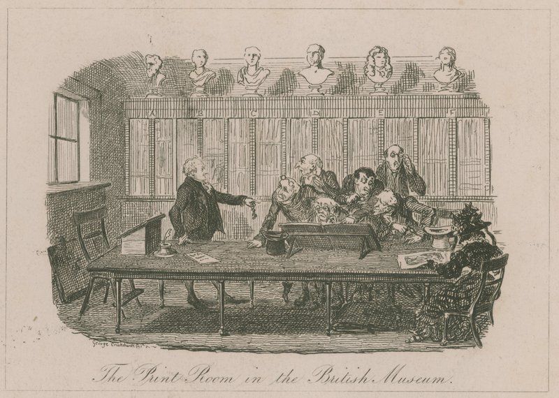 De Prentenkamer in het British Museum door George Cruikshank