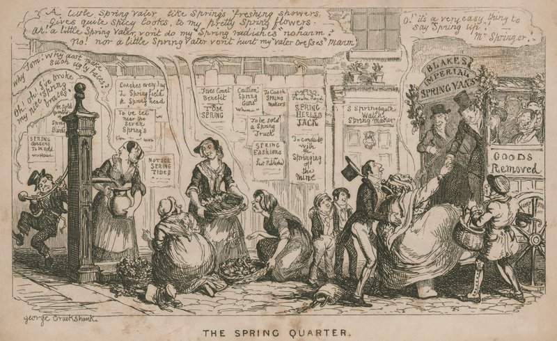 Het Lente Kwartaal; cartoon door George Cruikshank