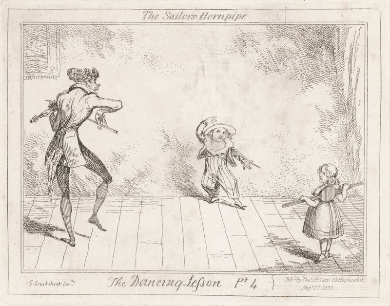De dansles: de matrozenhornpipe door George Cruikshank