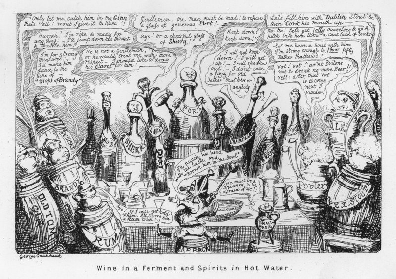 Wijn in een gisting en geesten in heet water door George Cruikshank