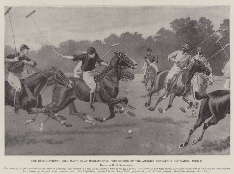 De Internationale Polowedstrijden in Hurlingham, de Tweede van de Amerika Challenge Cup Spelen, 9 juni door George Derville Rowlandson